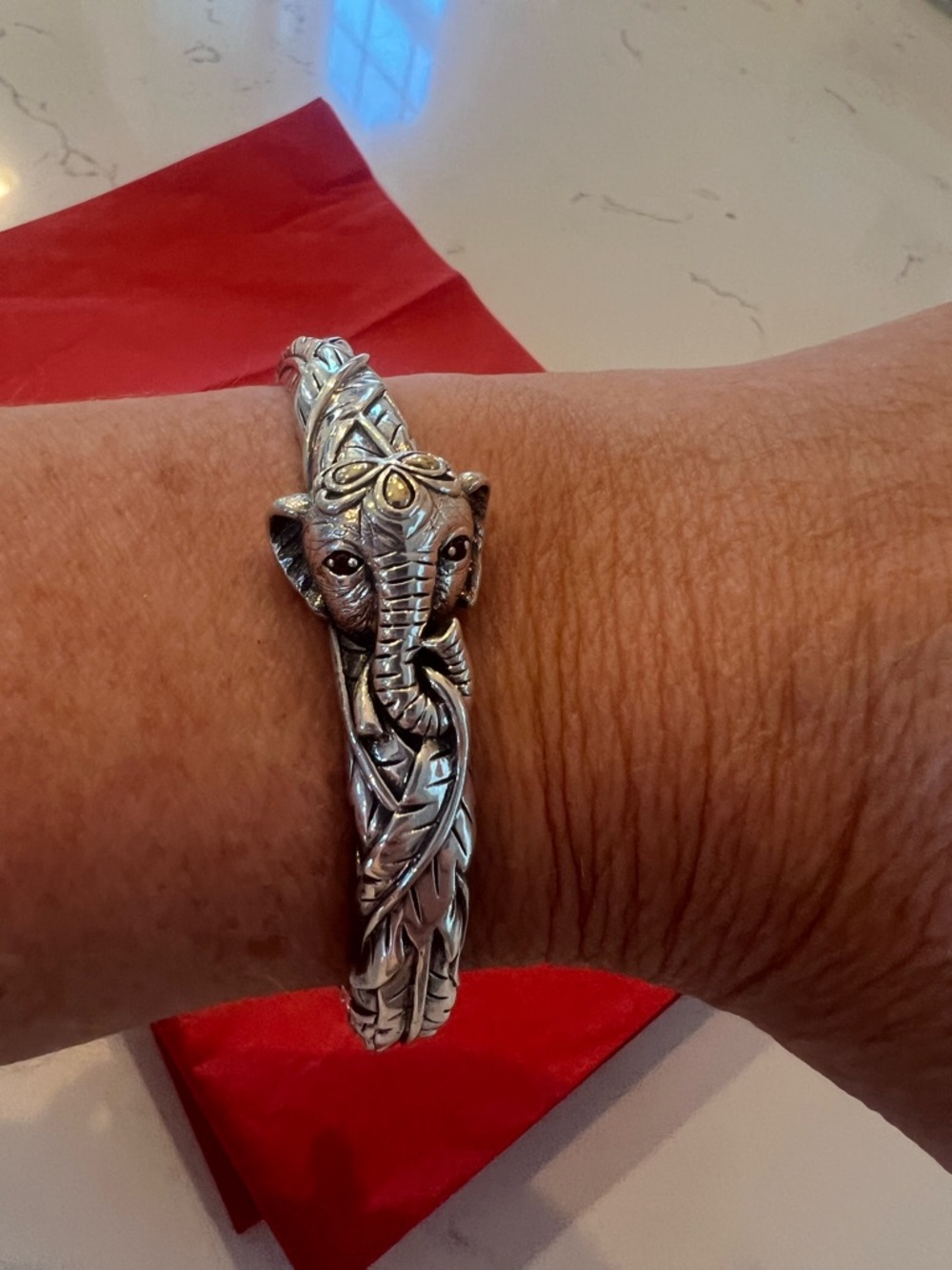 Silver Elephant Cuff Bracelet - Women's Jewelry